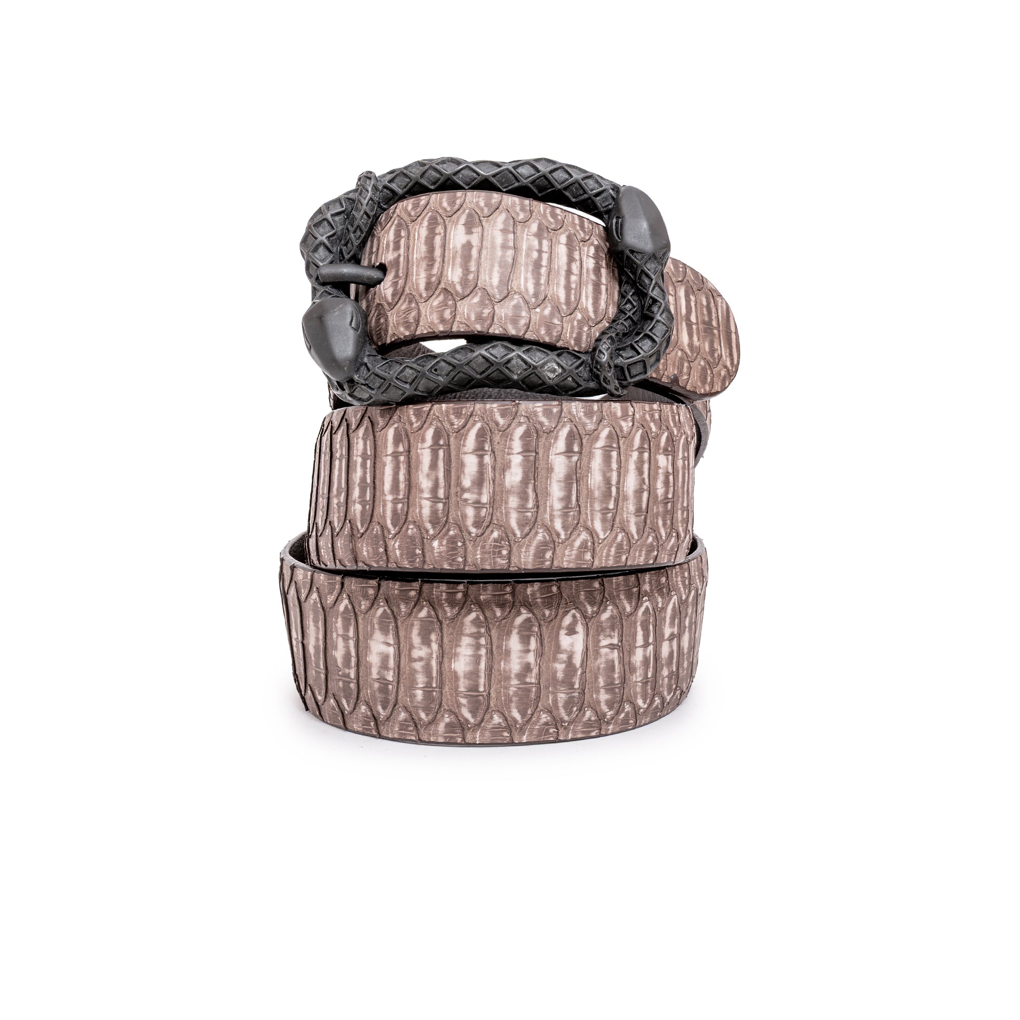 CINTURÓN MARRÓN STONE ESCAMA CENTRAL RECTANGULAR NEGRA 4CM