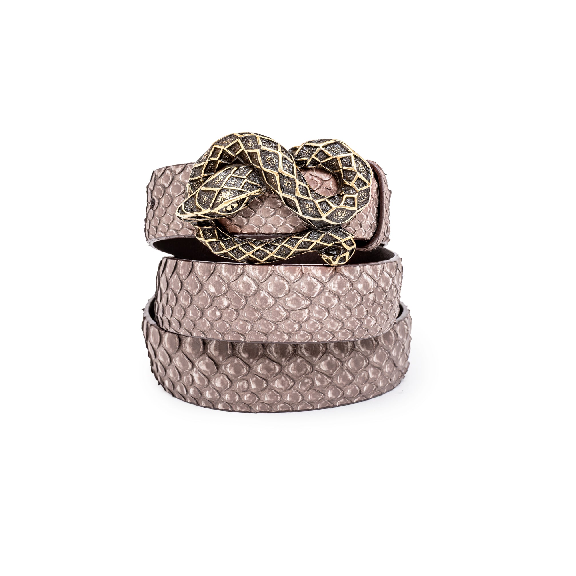 CINTURÓN MARRÓN STONE SERPIENTE DORADA 3CM