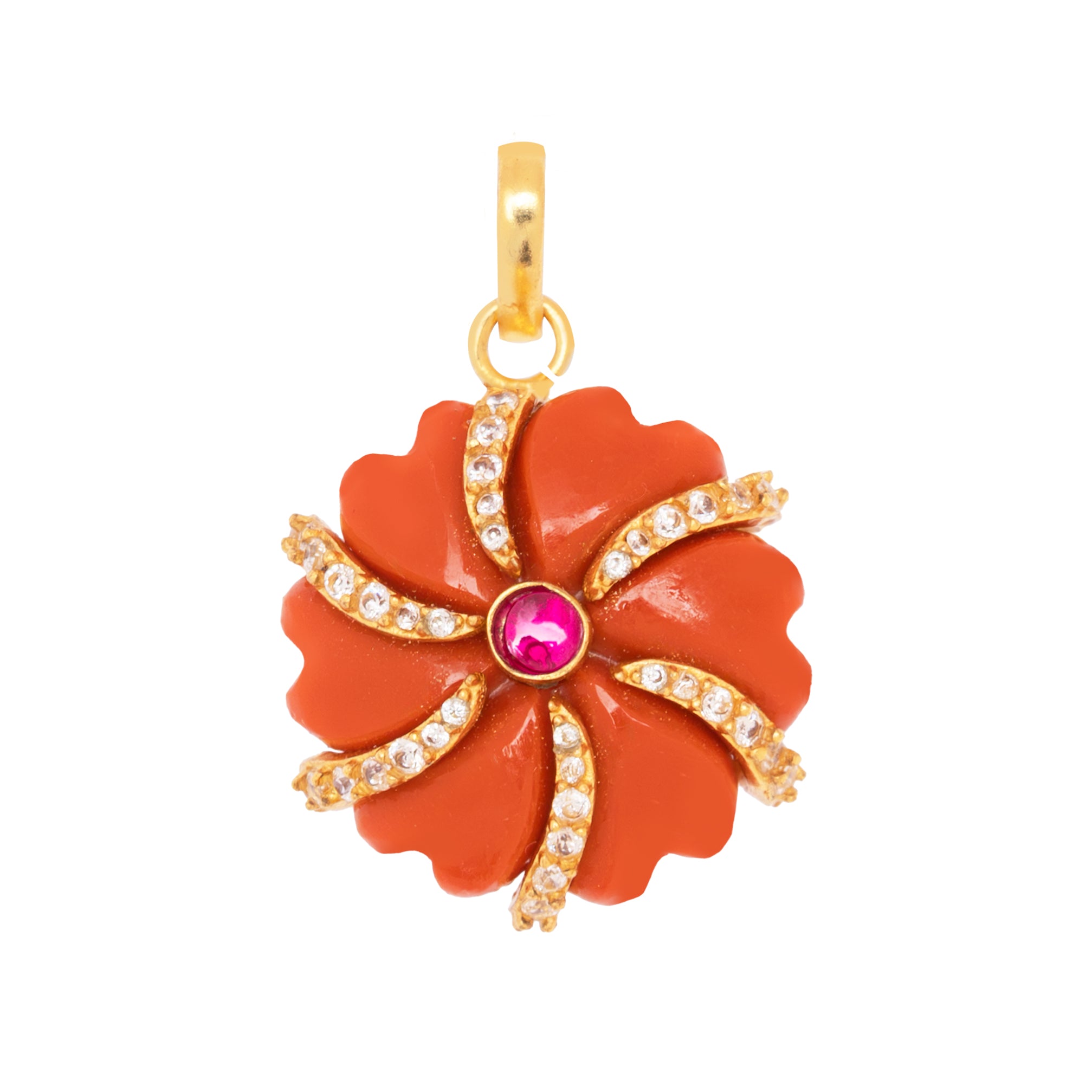 COLGANTE FLOR NARANJA CIRCONITAS 22MM