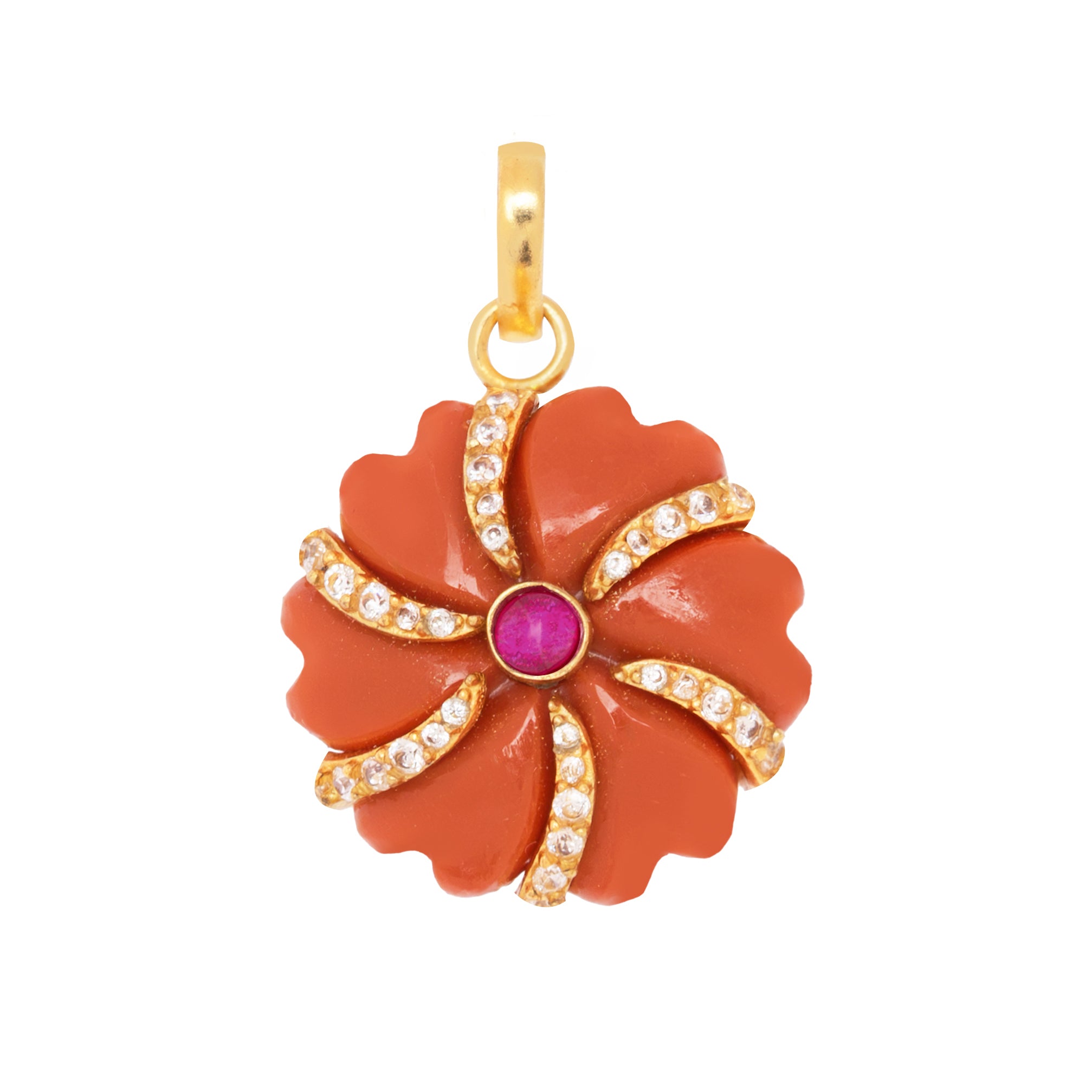 COLGANTE FLOR NARANJA CIRCONITAS 22MM
