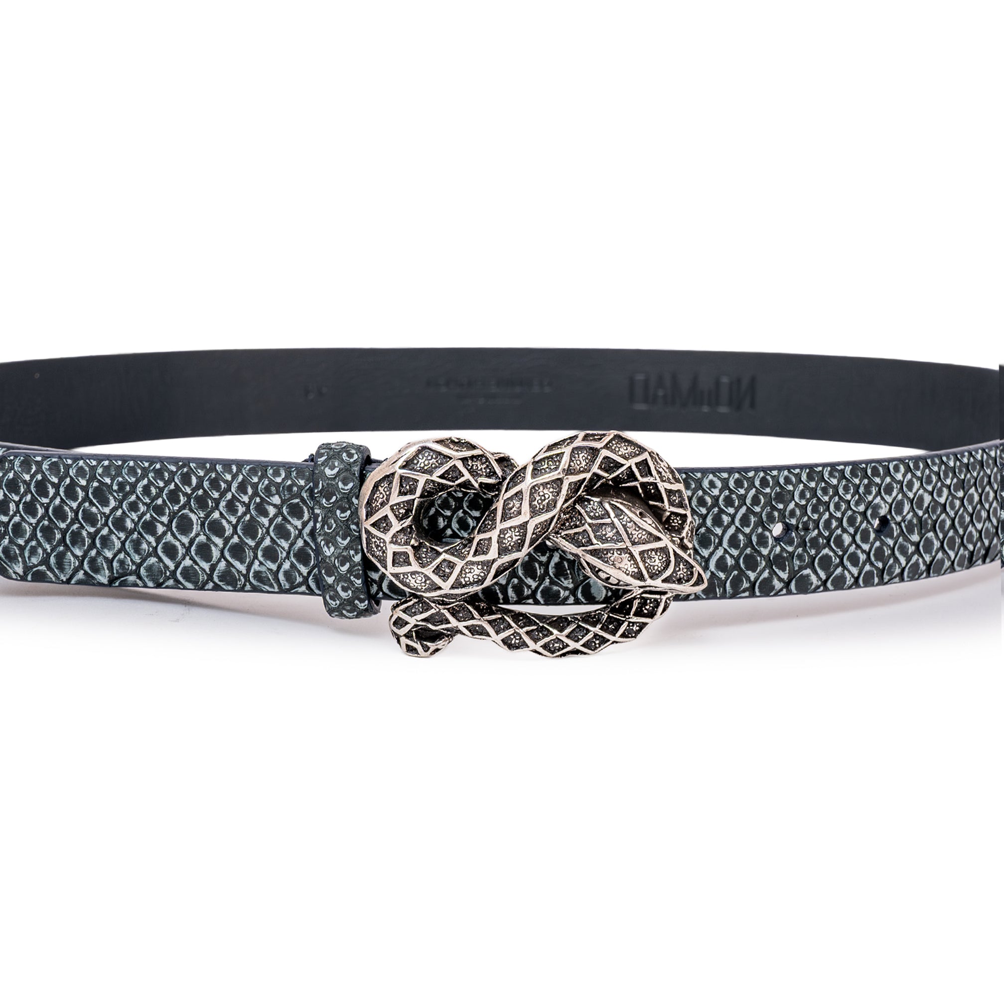 CINTURÓN GRIS STONE SERPIENTE PLATA 3CM
