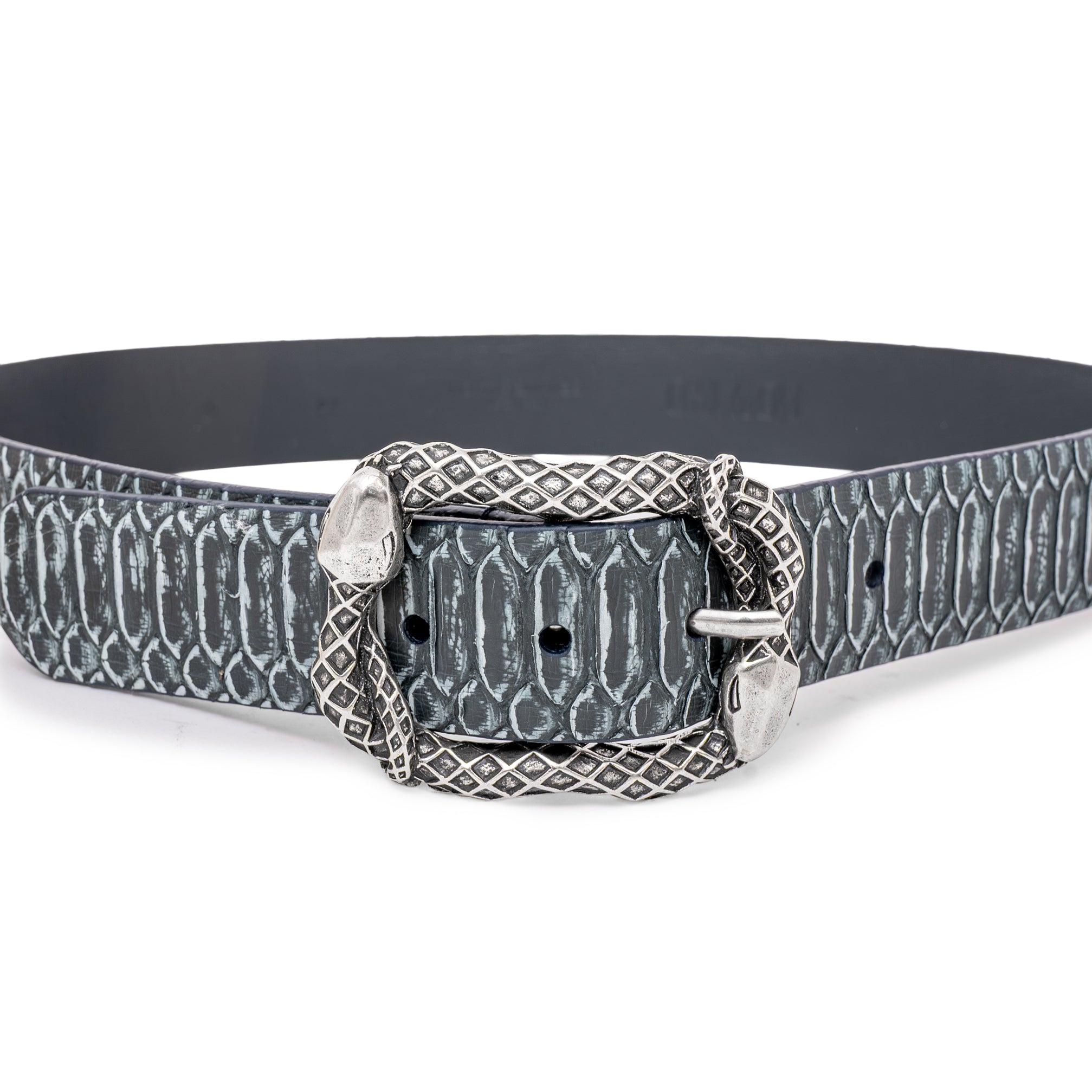 CINTURÓN GRIS STONE ESCAMA CENTRAL RECTANGULAR PLATA 4CM
