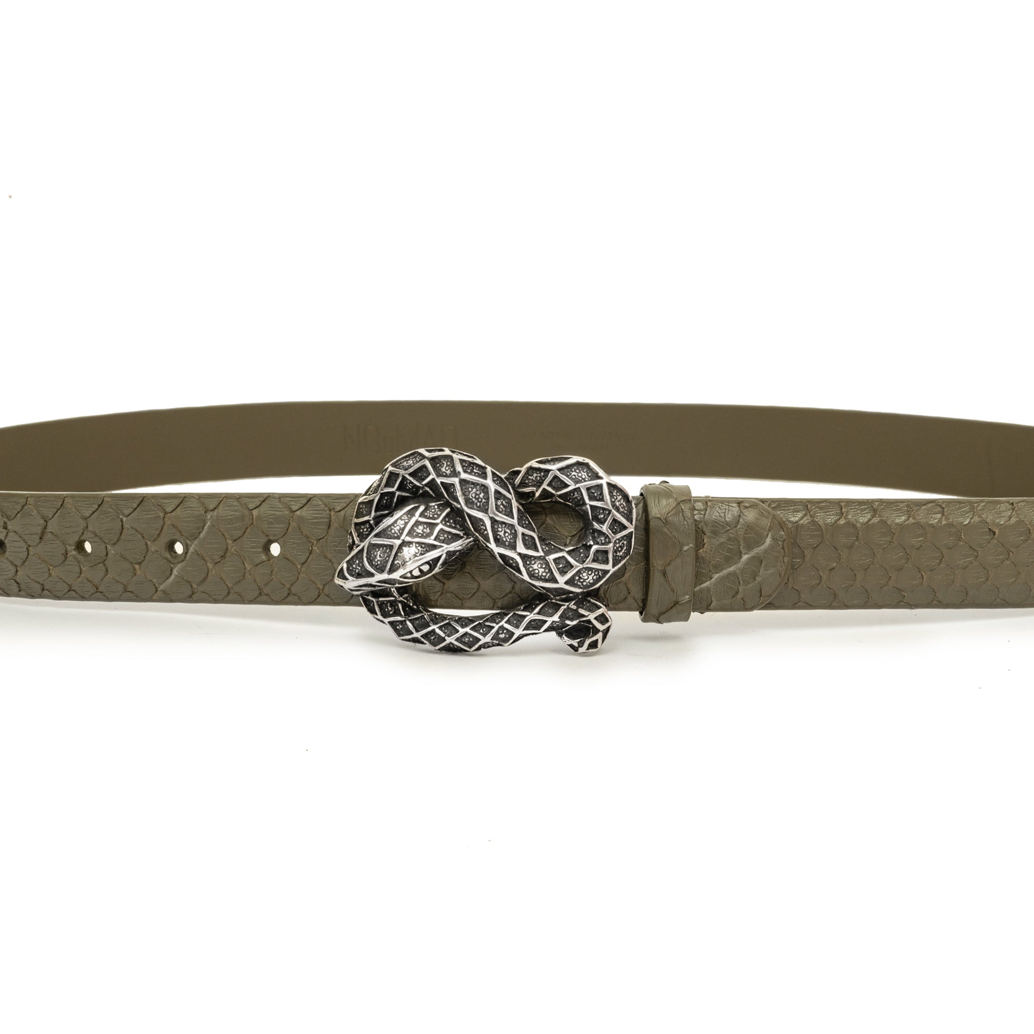 CINTURÓN KAKI SERPIENTE PLATA 3CM