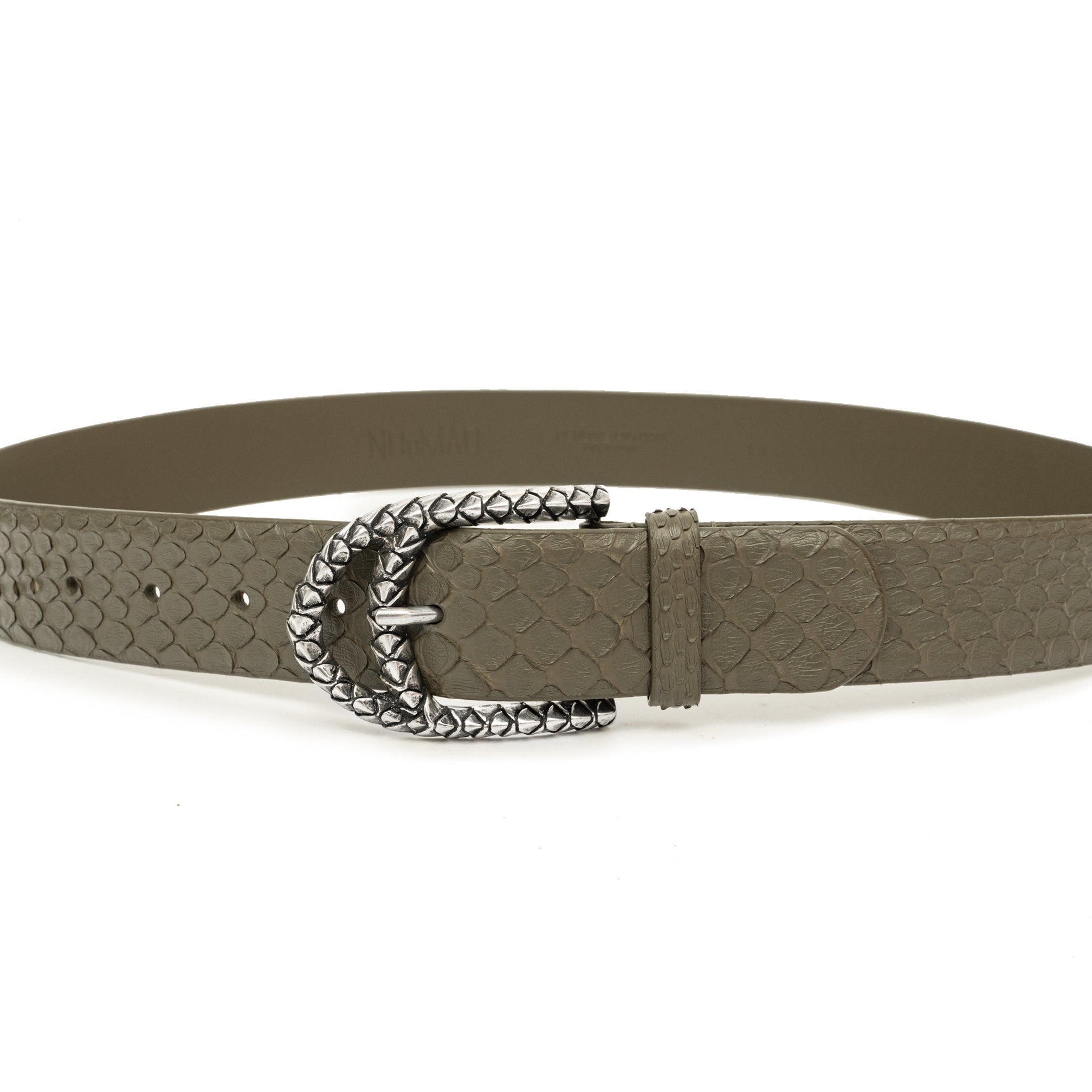 CINTURÓN KAKI BÁSICA PLATA 4CM