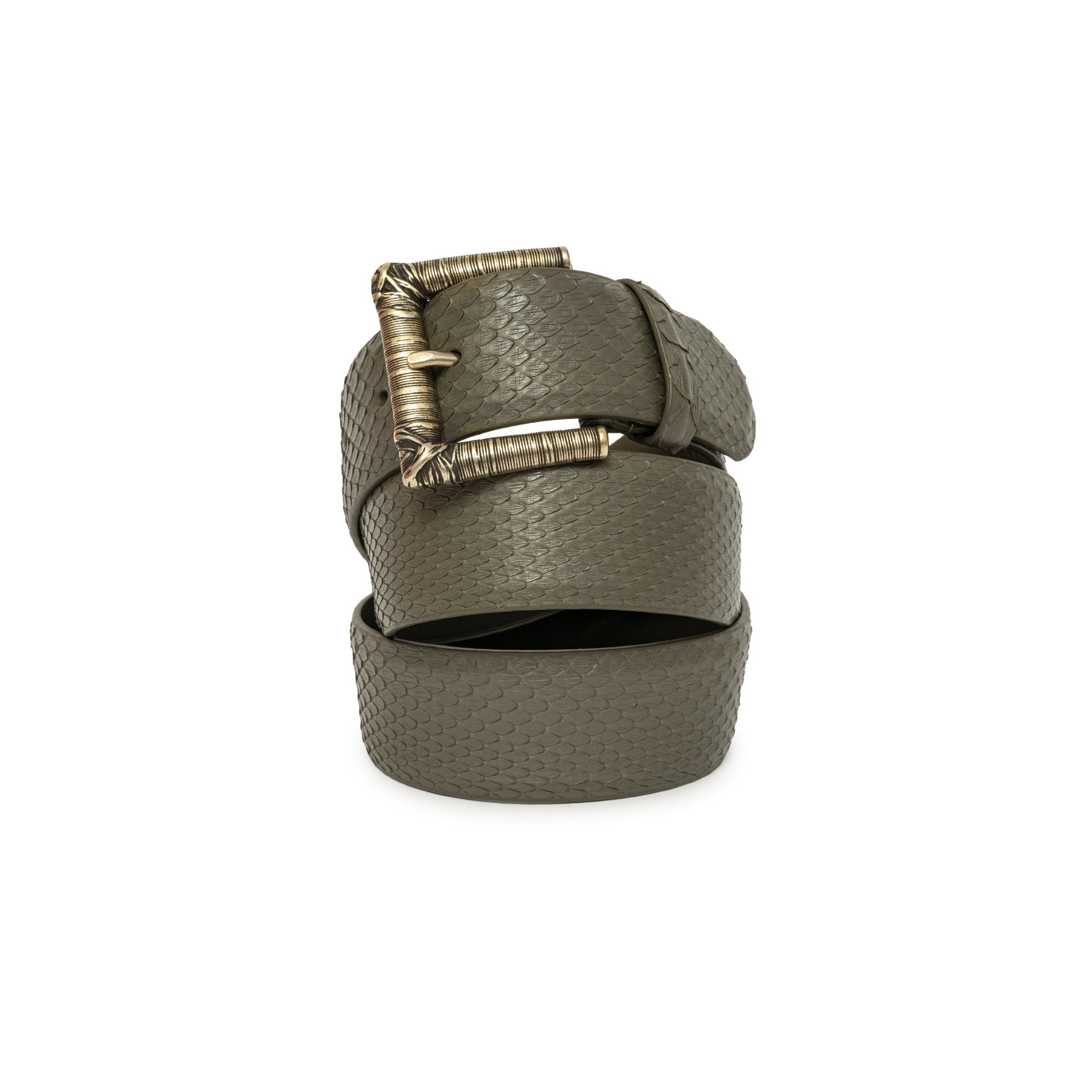 CINTURÓN KAKI HILOS DORADA 4CM