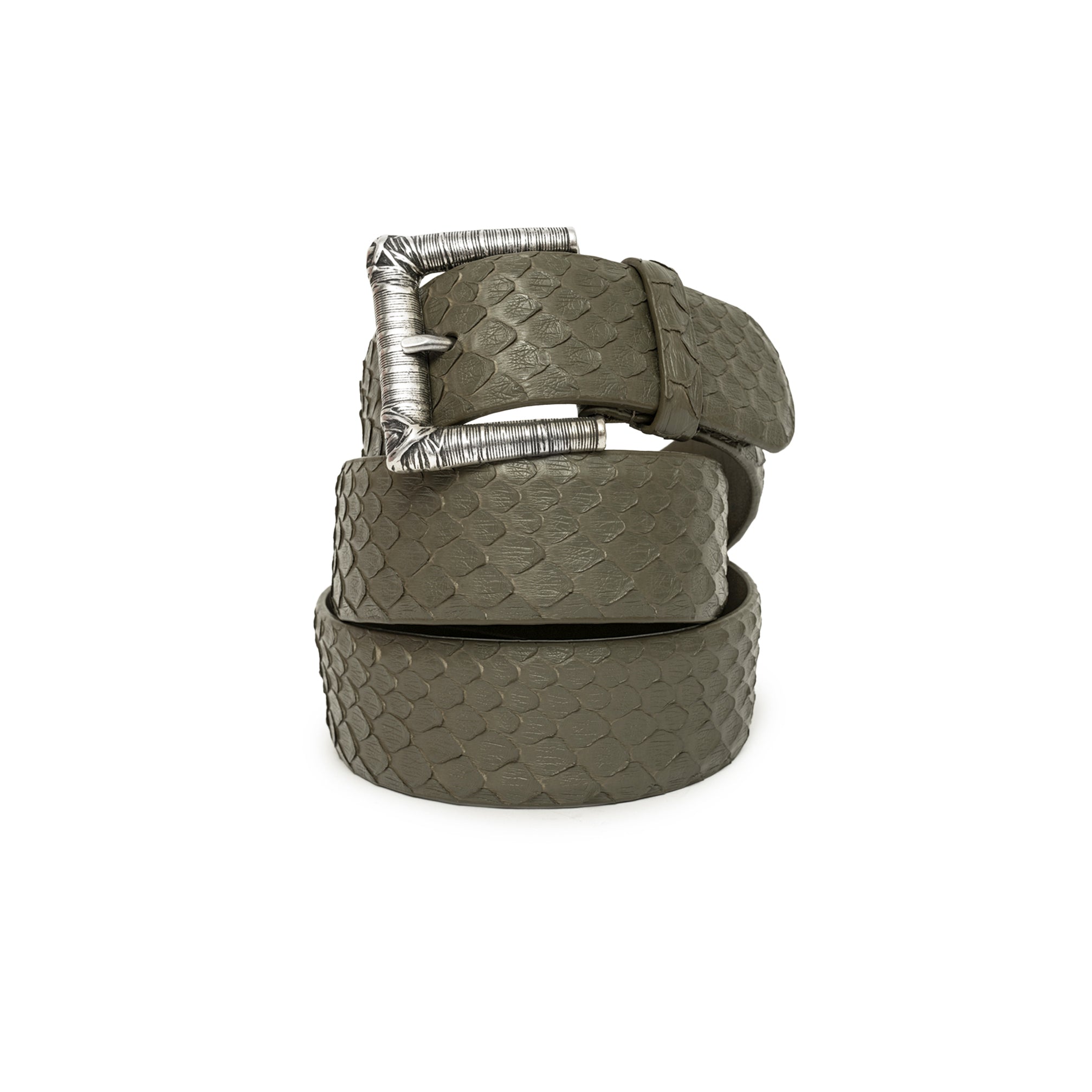 CINTURÓN KAKI HILOS PLATA 4CM