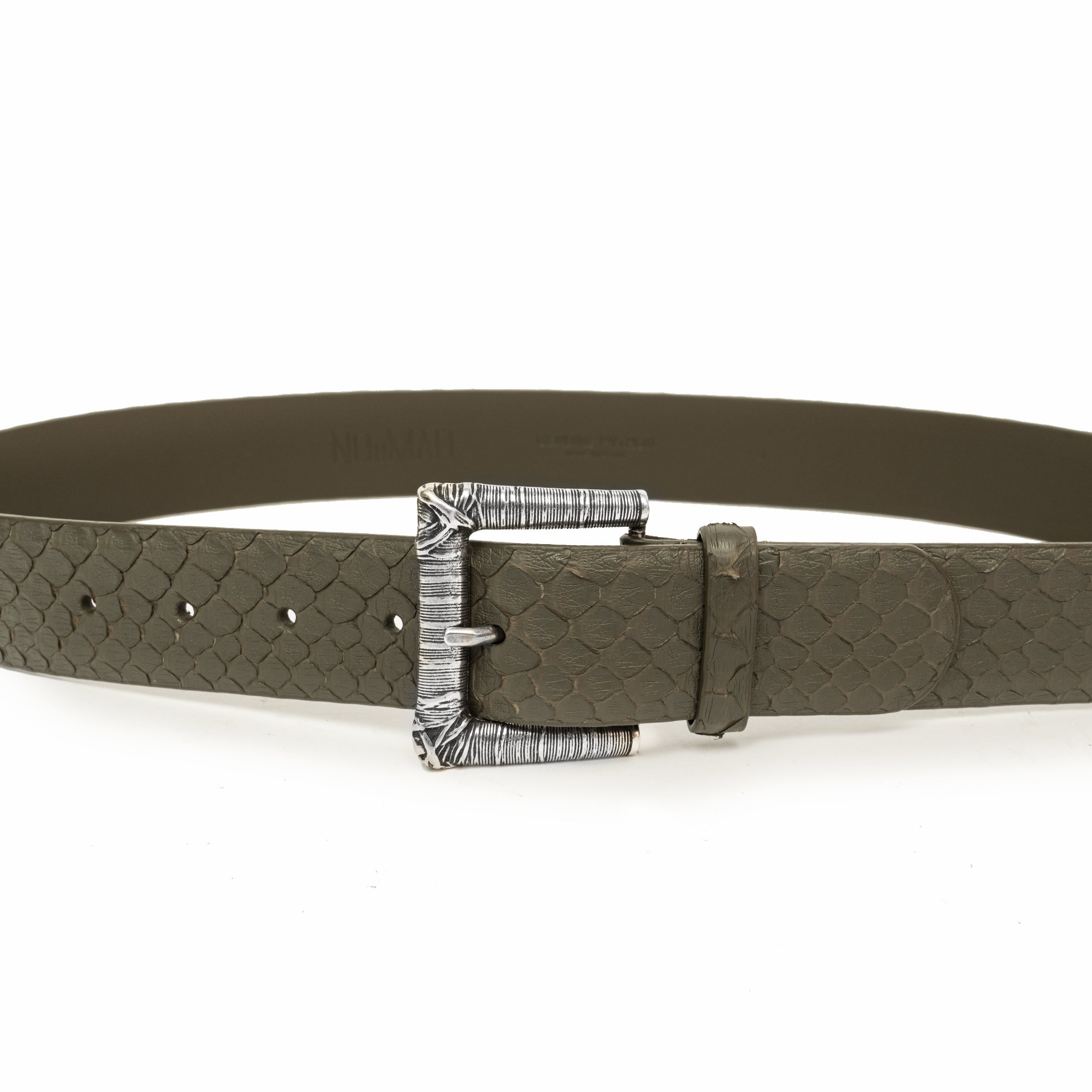 CINTURÓN KAKI HILOS PLATA 4CM