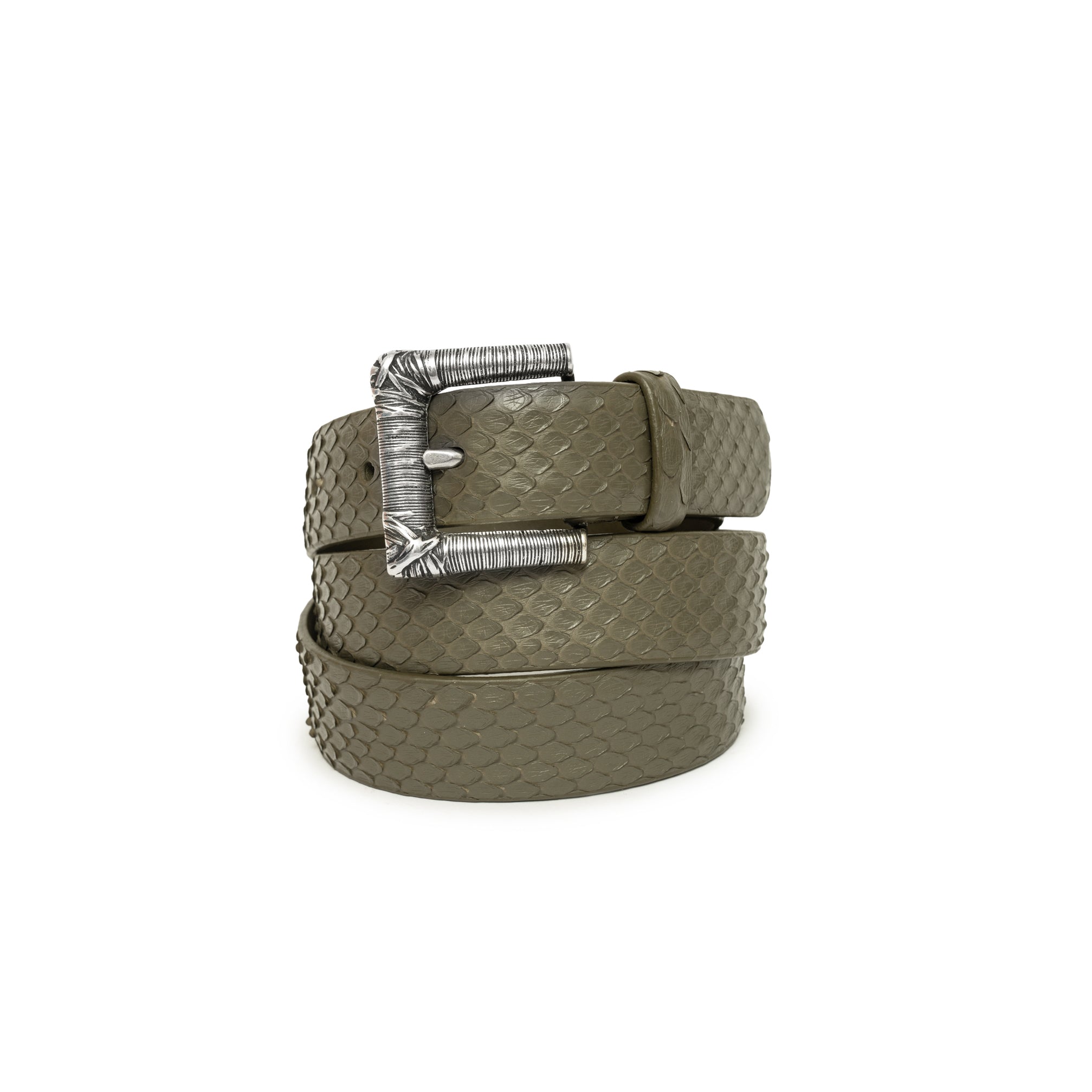 CINTURÓN KAKI HILOS PLATA 3CM