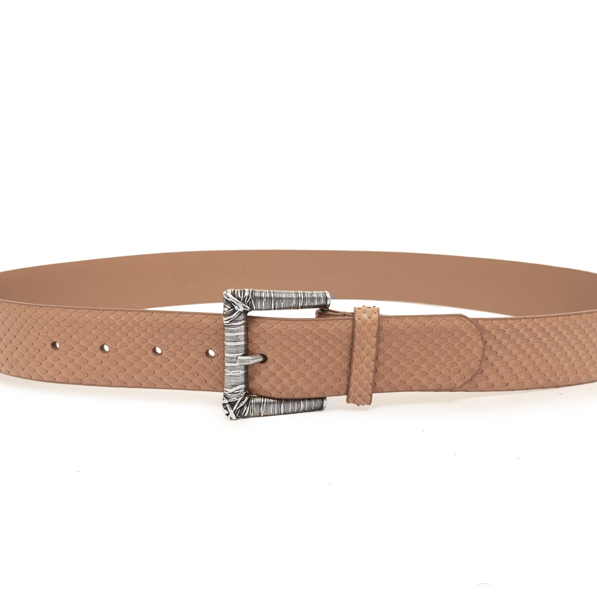 CINTURÓN CAMEL HILOS PLATA 4CM