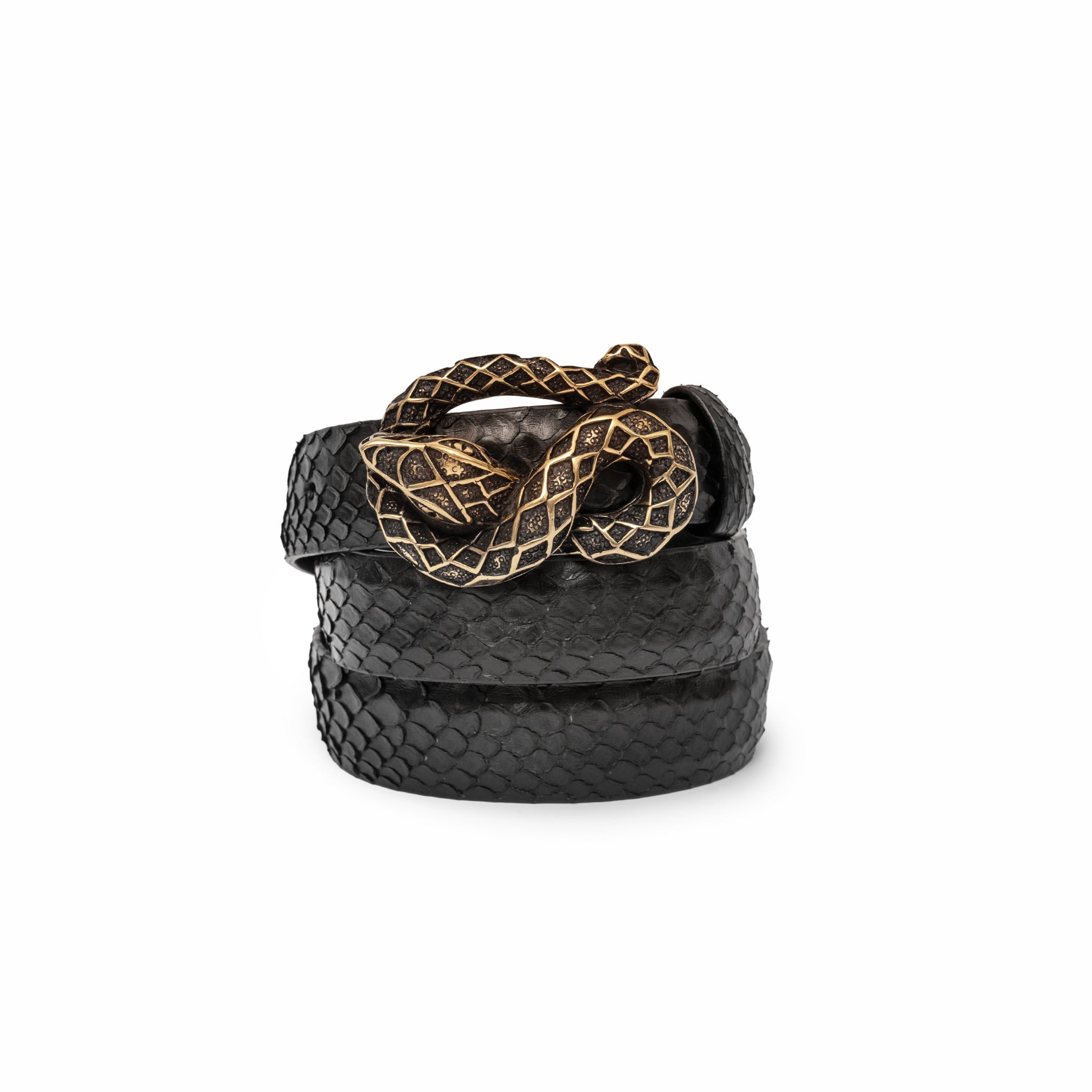 CINTURÓN NEGRO SERPIENTE DORADA 3CM