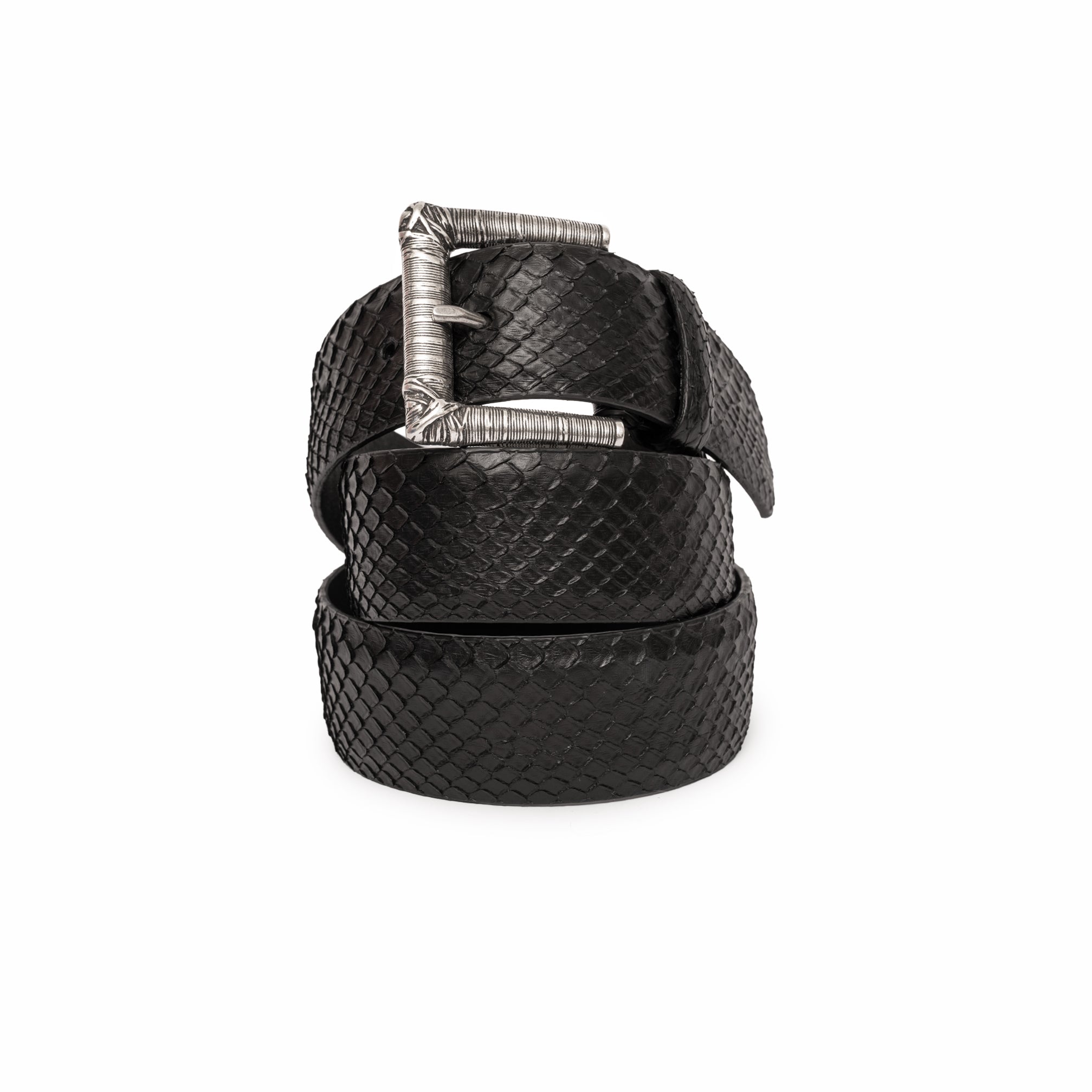 CINTURÓN NEGRO HILOS PLATA 4CM