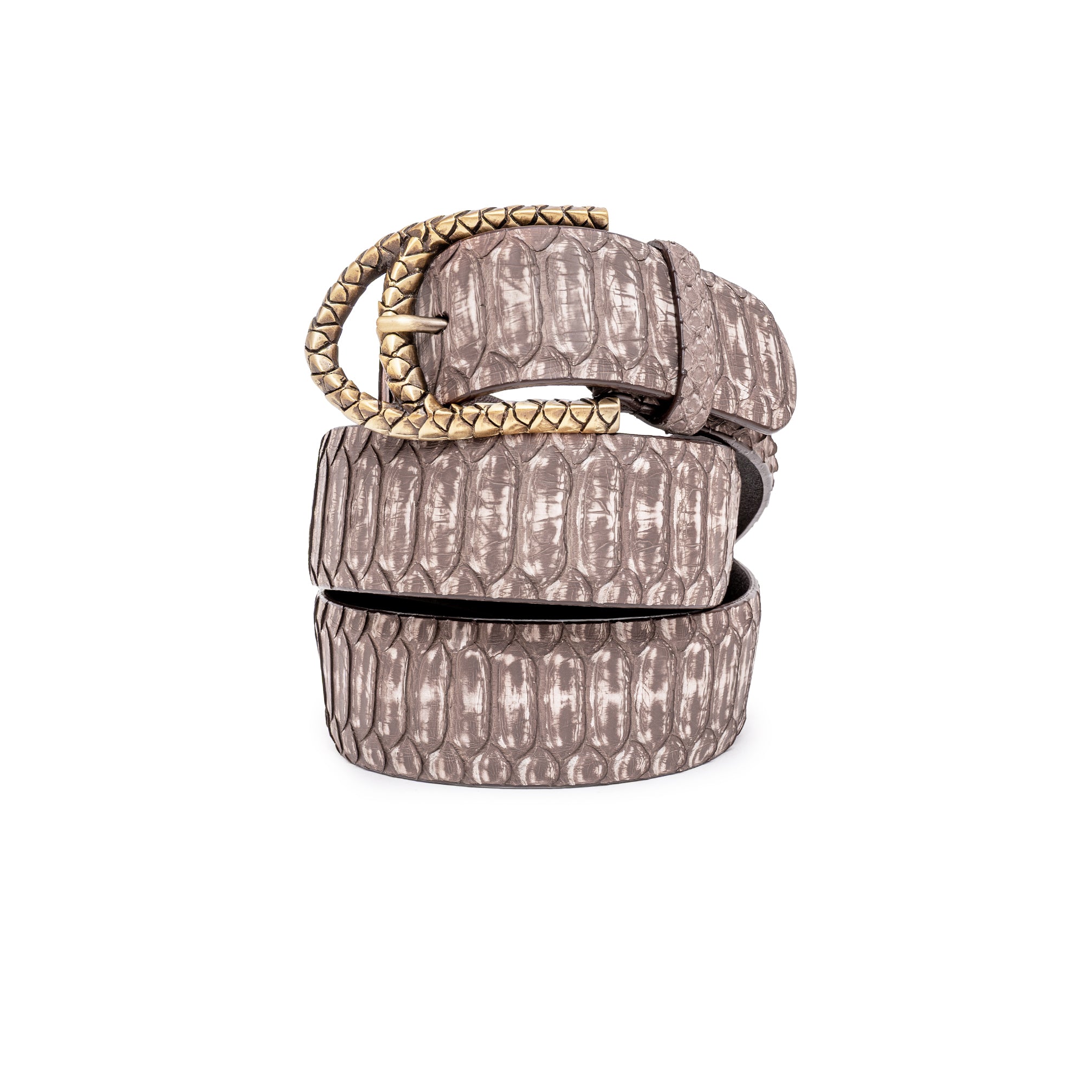 CINTURÓN MARRÓN STONE ESCAMA CENTRAL BÁSICA DORADA 4CM