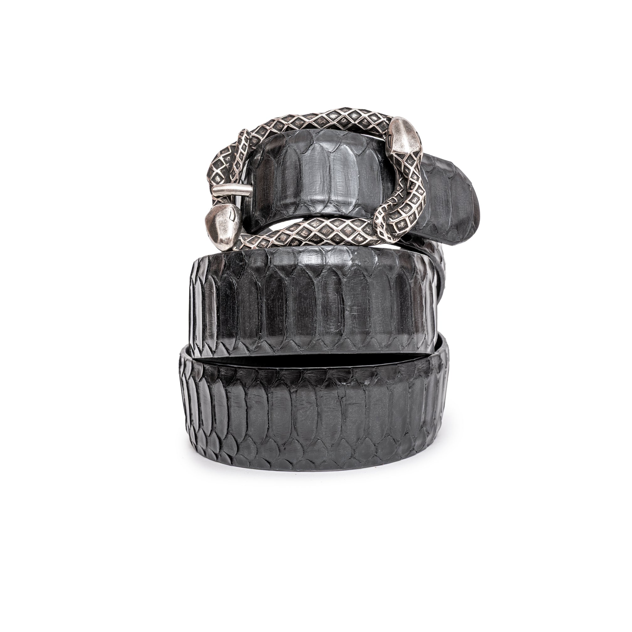 BLACK RECTANGULAR SILVER BELT 4CM