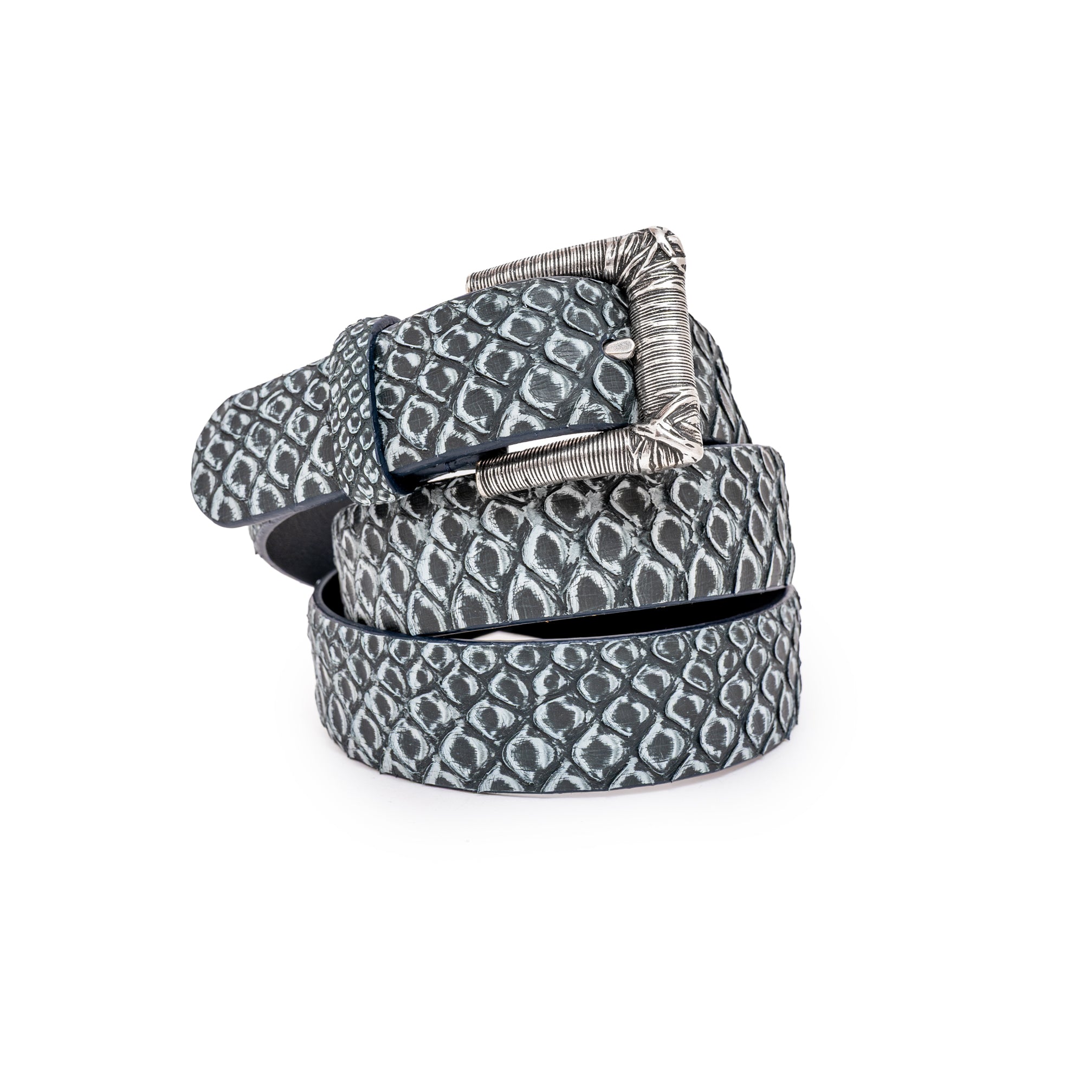 CINTURÓN GRIS STONE HILOS PLATA 3CM