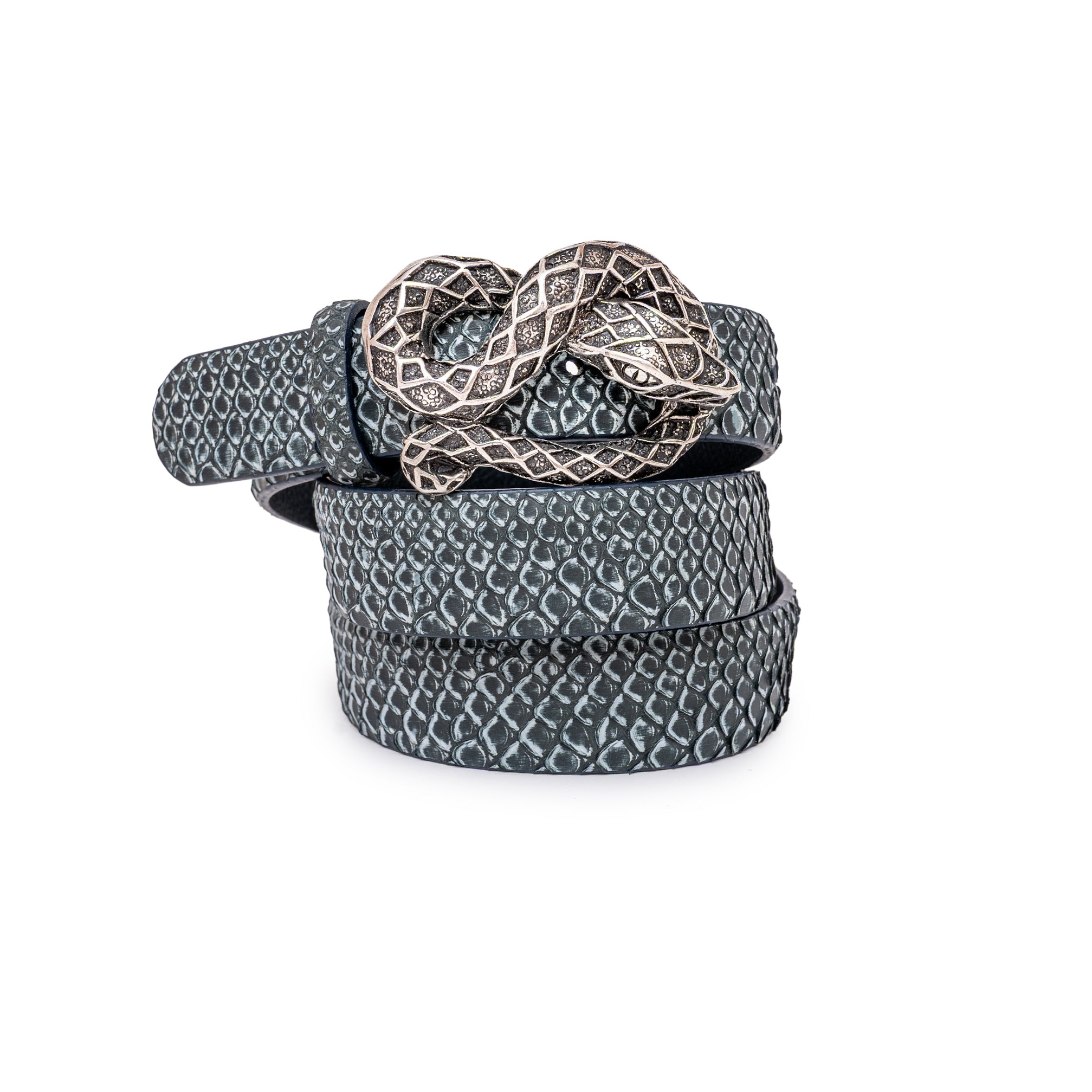 CINTURÓN GRIS STONE SERPIENTE PLATA 3CM