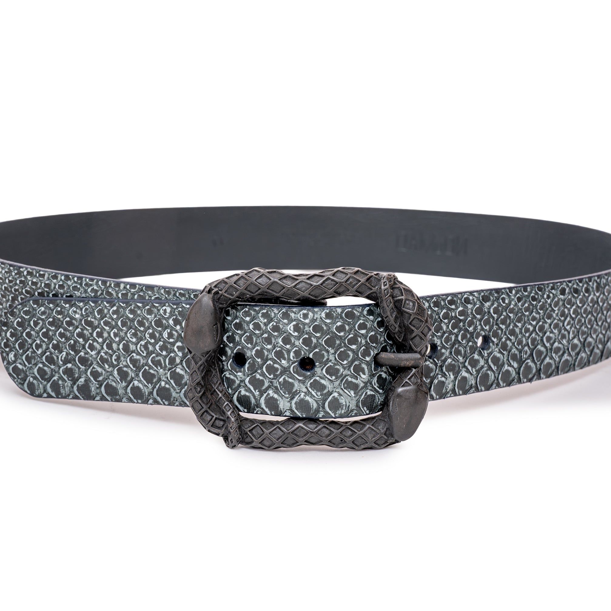 CINTURÓN GRIS STONE RECTANGULAR NEGRA 4CM