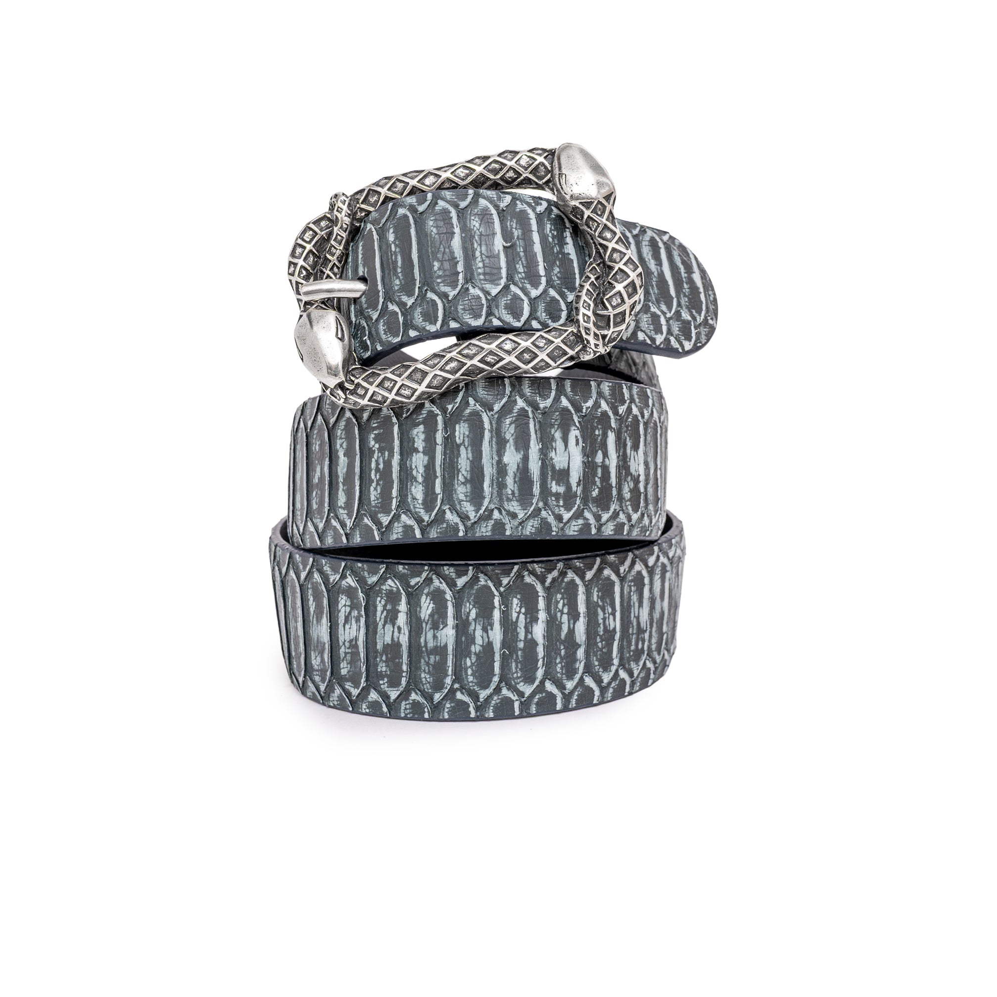 CINTURÓN GRIS STONE ESCAMA CENTRAL RECTANGULAR PLATA 4CM